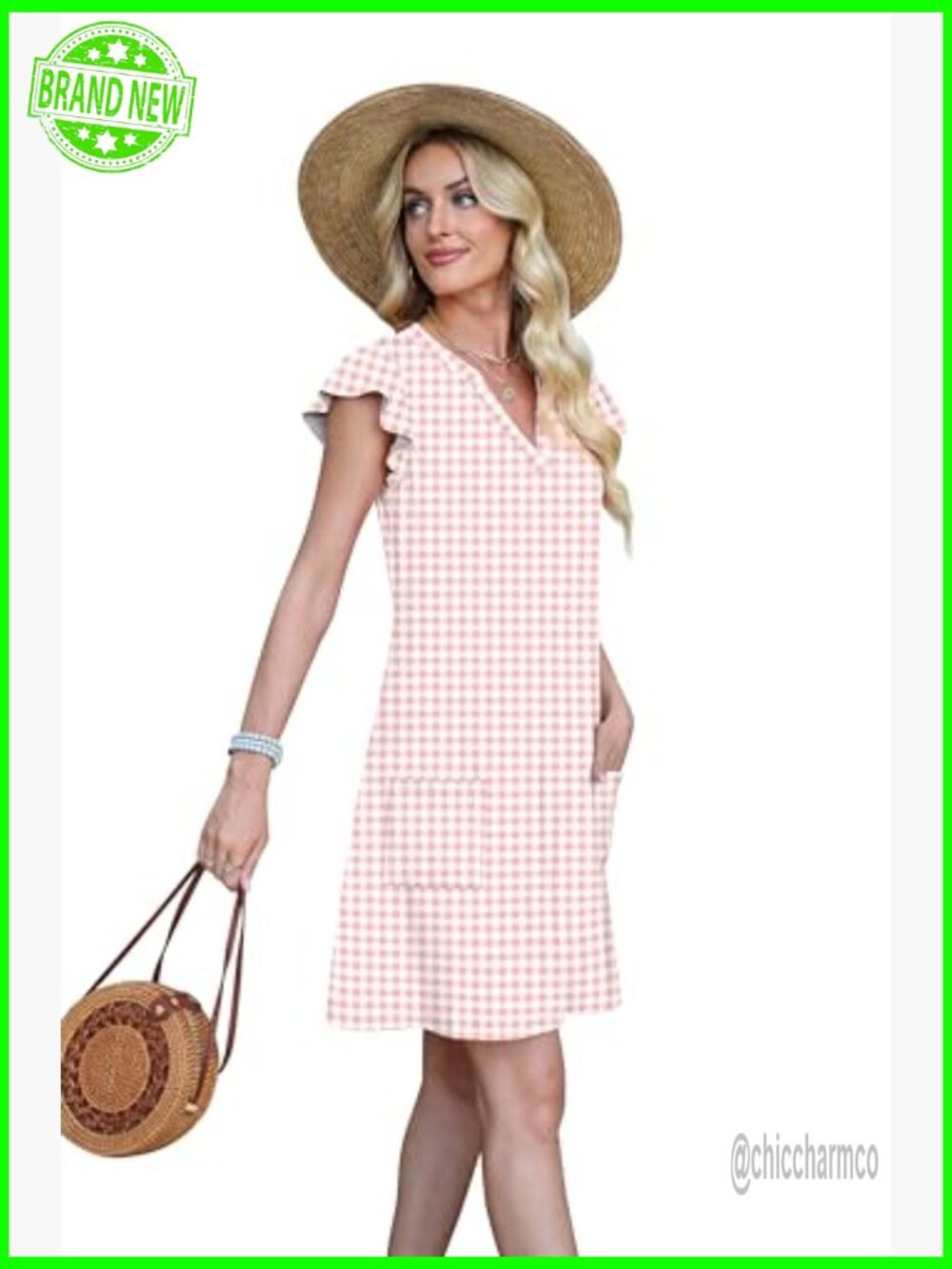 Women's Casual Ruffle Sleeve V-Neck Swing Sundress with Pockets - Picture 4 of 7